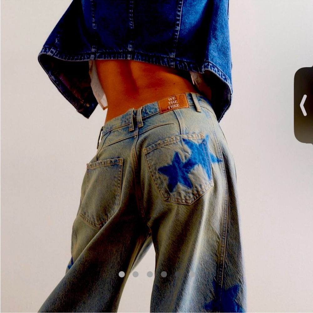 We The Free Light Blue Flare Jeans with Blue Star Accents